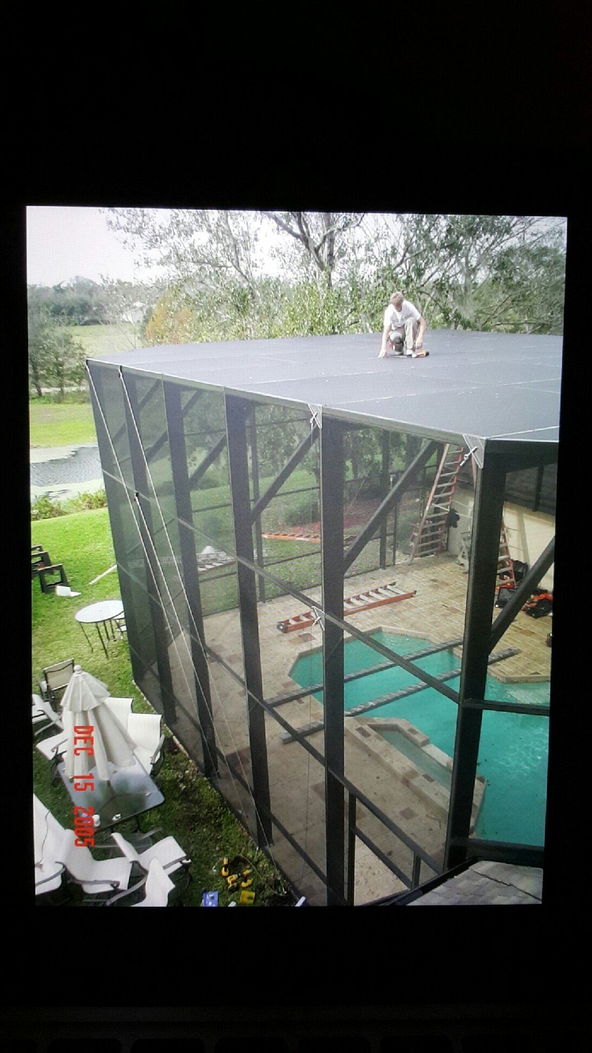 Screen enclosure install, 2005